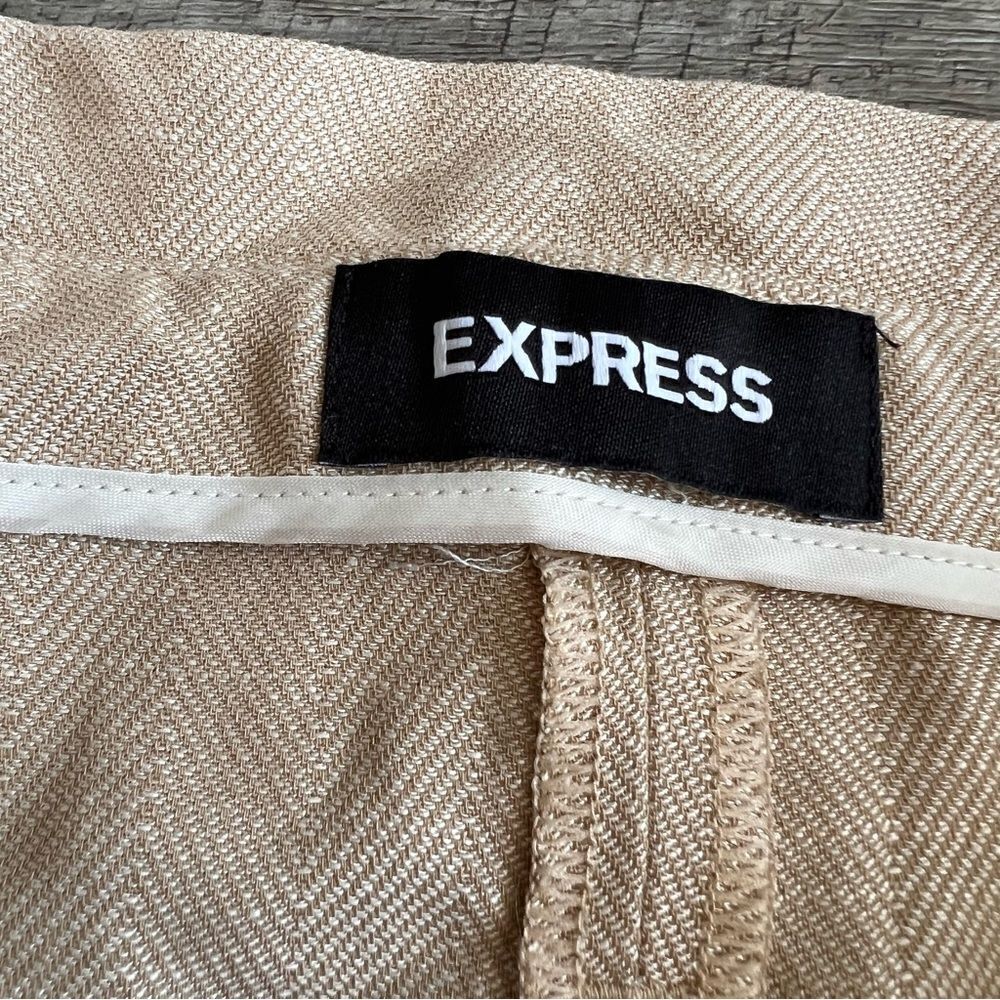 Express MIDI Extreme High Rise Shorts Khaki Tan Size 14 Linen Blend NEW - Picture 6 of 12
